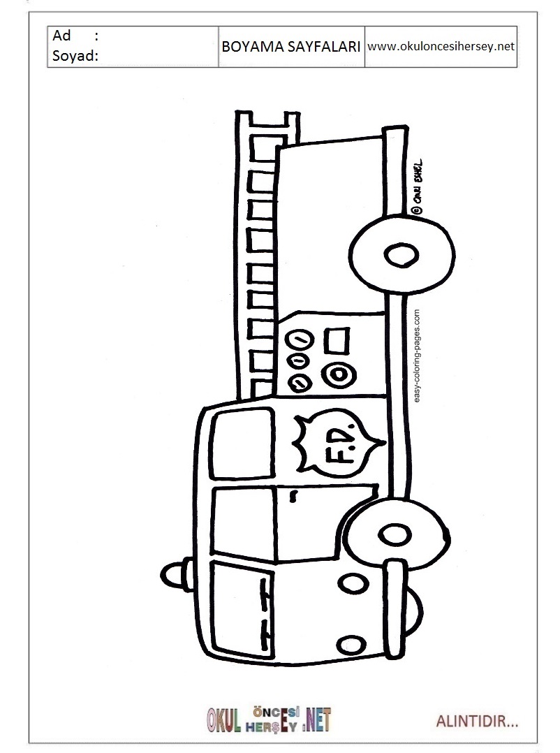 Itfaiye Arabasi Boyama Sayfalari