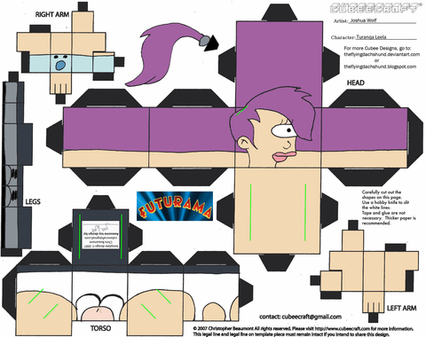 Çocuklar İçin  Futurama Kağıt Kübik Oyuncaklar Şablonu  