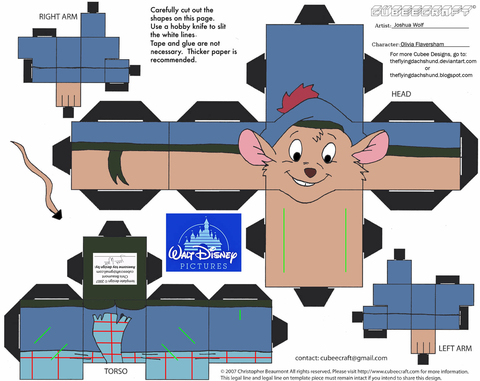 Çocuklar İçin  Great Mouse Detective Kağıt Kübik Oyuncaklar Şablonu  
