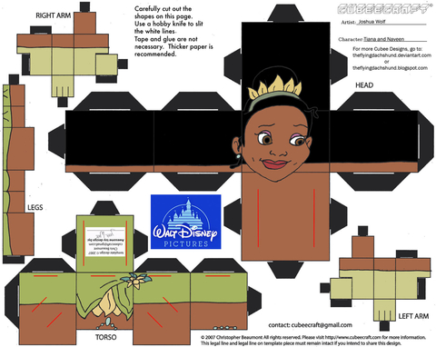 Çocuklar İçin  Princess and the Frog Kağıt Kübik Oyuncaklar Şablonu  