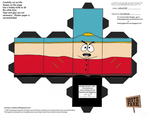 Çocuklar İçin  South Park Kağıt Kübik Oyuncaklar Şablonu  