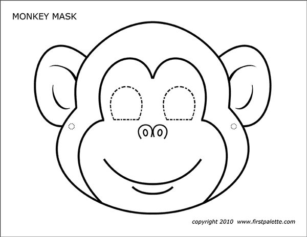 Çocuklar İçin  Maymun Hazır Maske Şablonları 
