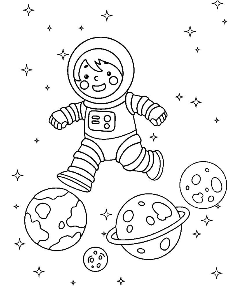 Çocuklar İçin Astronot Boyama Sayfaları 