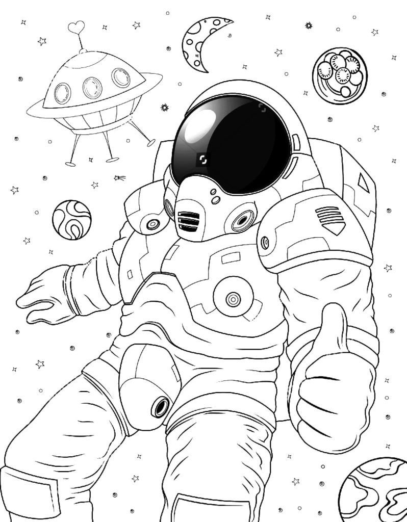 Çocuklar İçin Astronot Boyama Sayfaları 