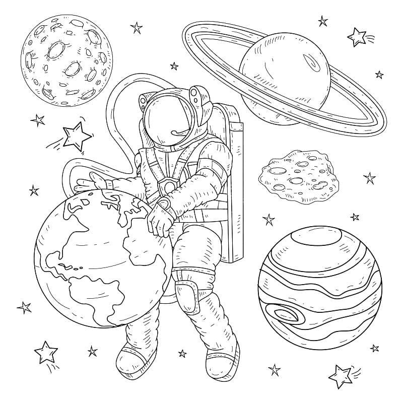 Çocuklar İçin Astronot Boyama Sayfaları 