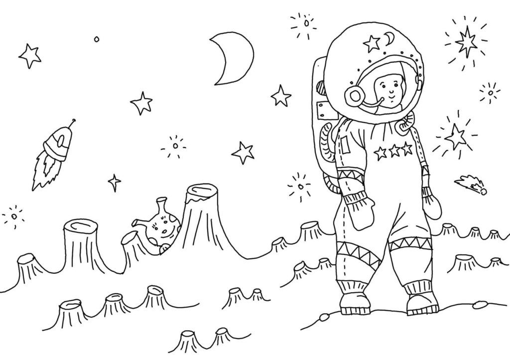 Çocuklar İçin Astronot Boyama Sayfaları 