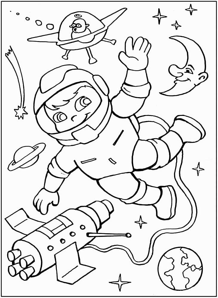 Çocuklar İçin Astronot Boyama Sayfaları 