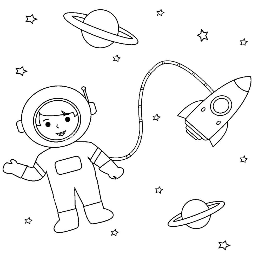 Çocuklar İçin Astronot Boyama Sayfaları 
