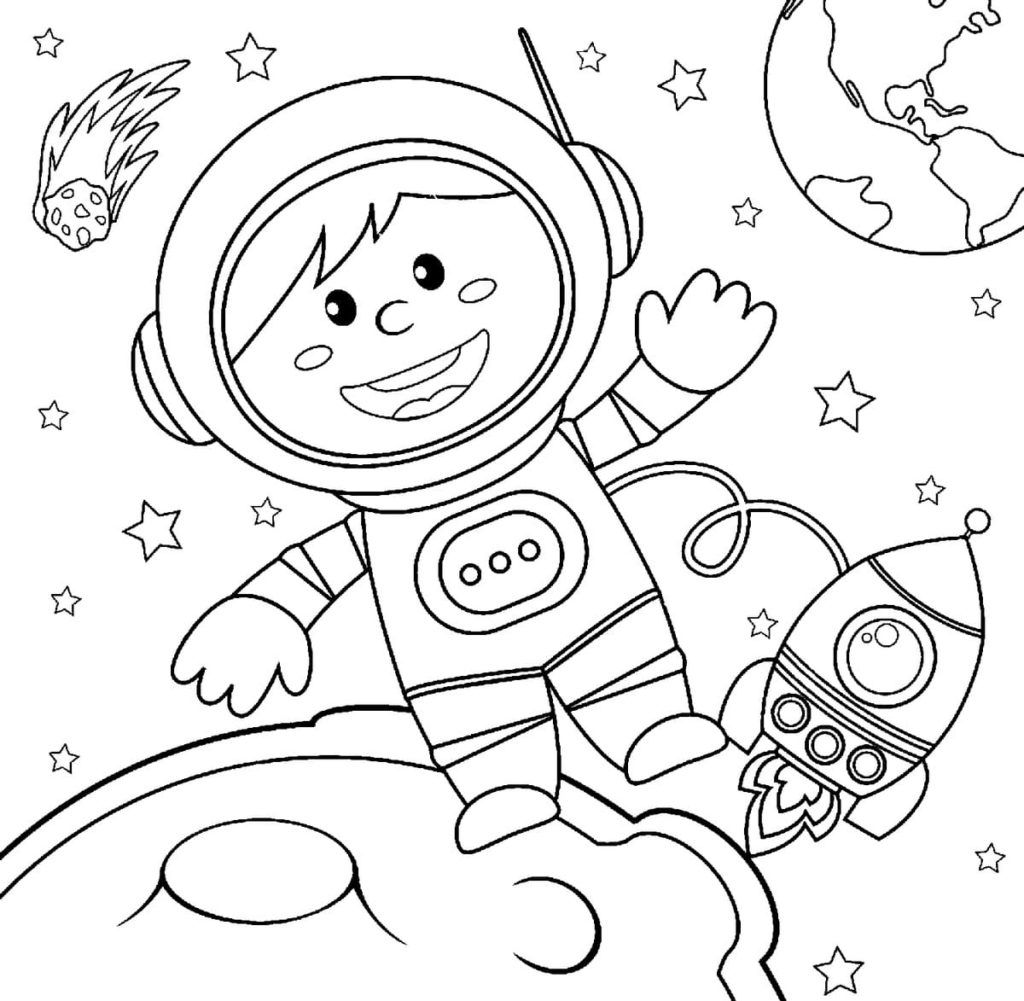 Çocuklar İçin Astronot Boyama Sayfaları 