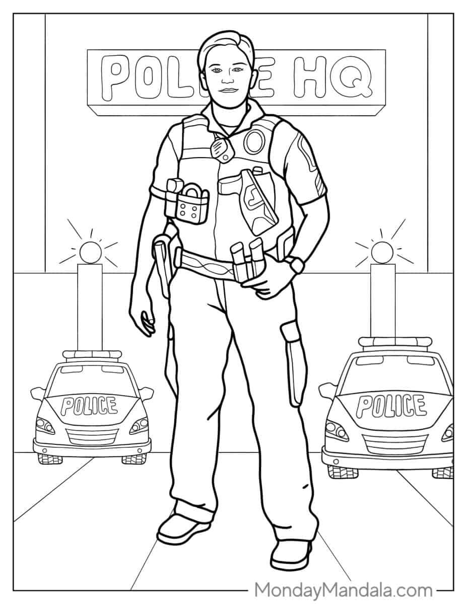 Çocuklar İçin Polis Boyama Sayfaları 