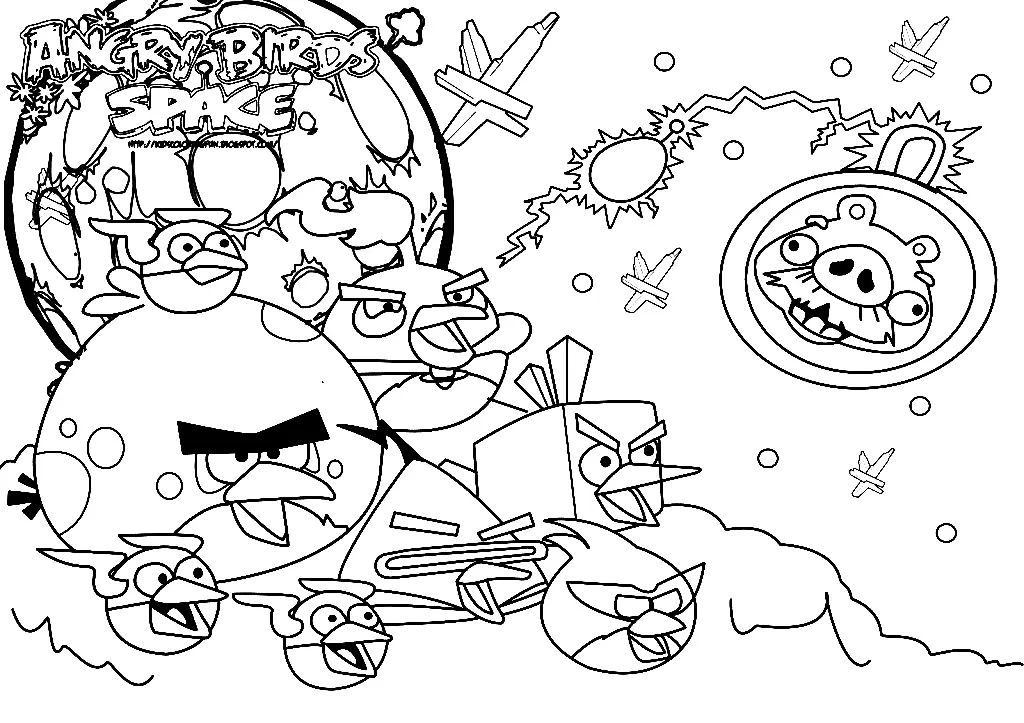 Çocuklar İçin Angry Birds Uzay Boyama Sayfaları 