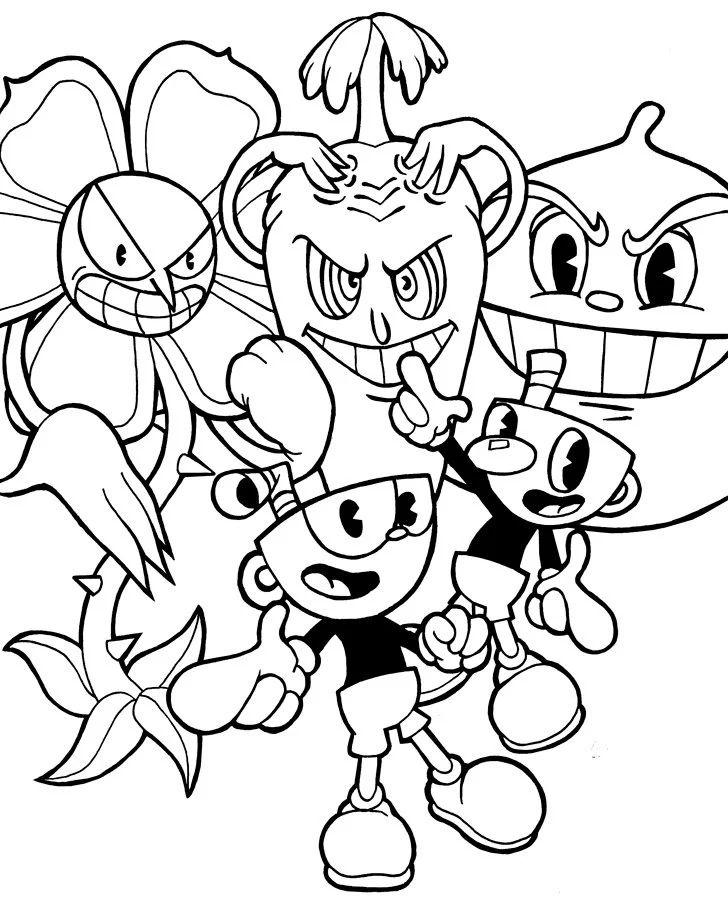 Çocuklar İçin Cuphead Boyama Sayfaları 