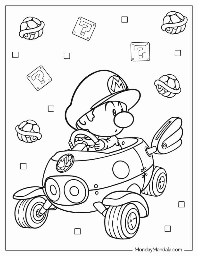 Çocuklar İçin Mario Kart Boyama Sayfaları 