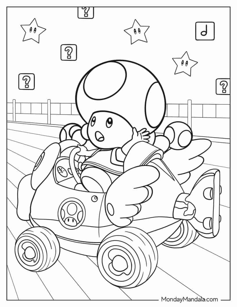 Çocuklar İçin Mario Kart Boyama Sayfaları 