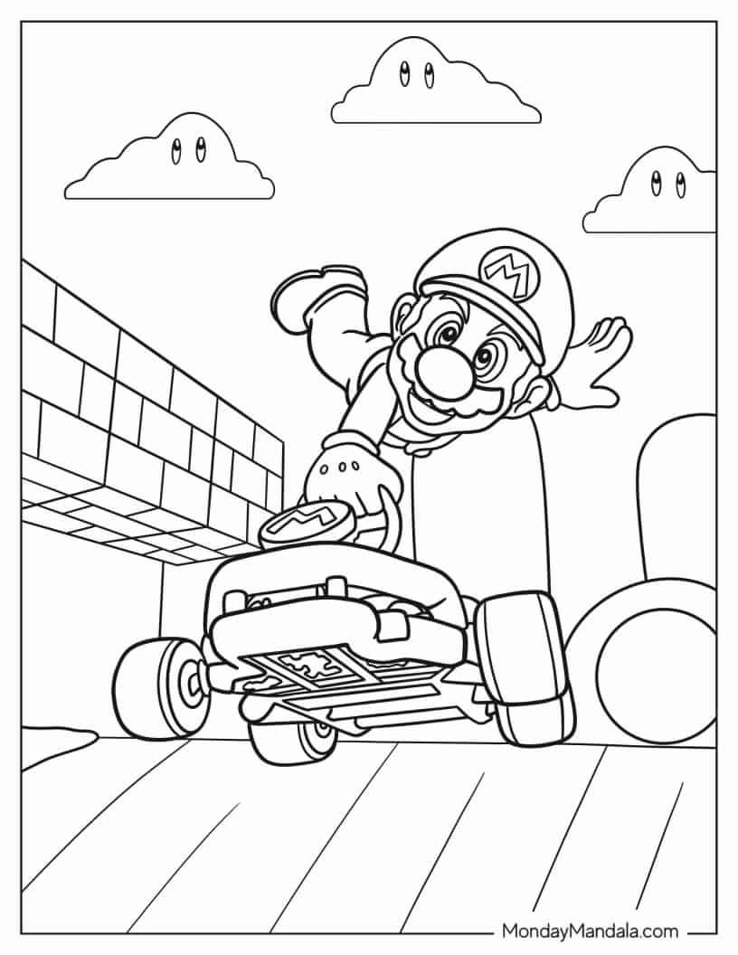 Çocuklar İçin Mario Kart Boyama Sayfaları 