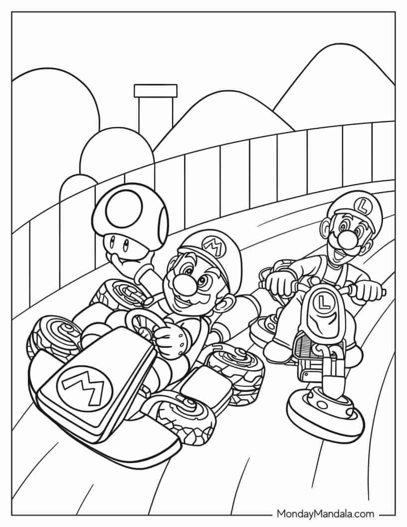 Çocuklar İçin Mario Kart Boyama Sayfaları 