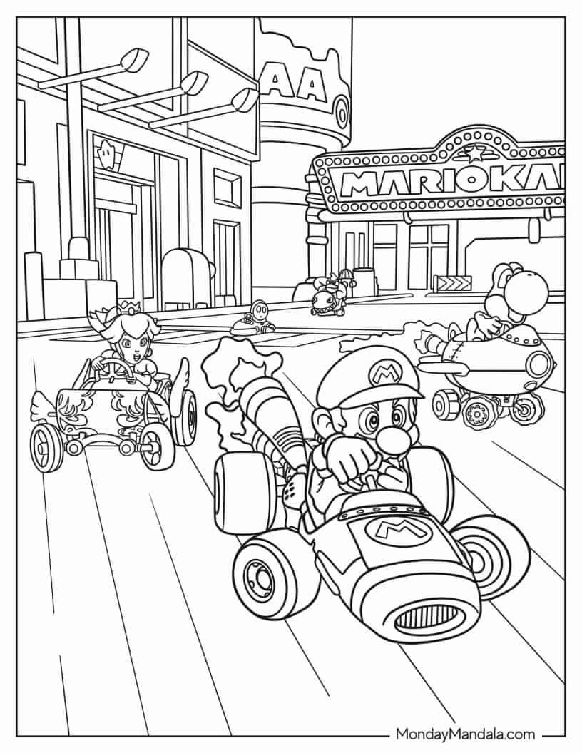 Çocuklar İçin Mario Kart Boyama Sayfaları 