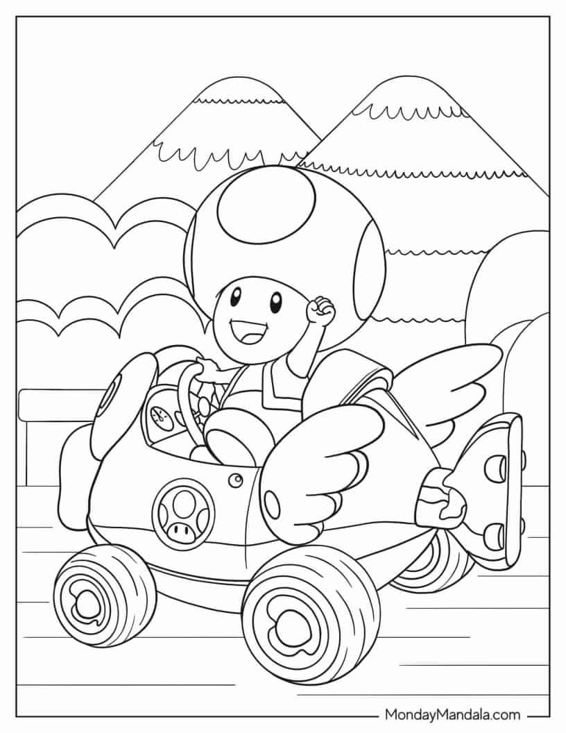 Çocuklar İçin Mario Kart Boyama Sayfaları 