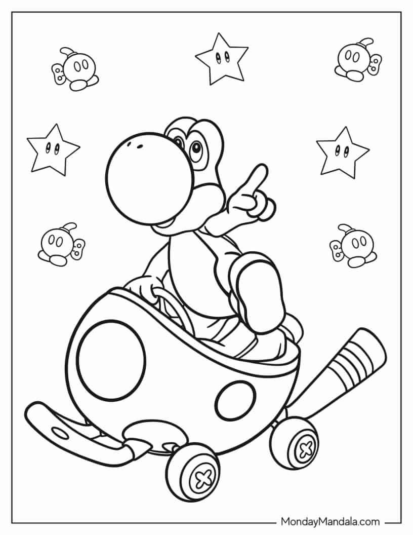 Çocuklar İçin Mario Kart Boyama Sayfaları 