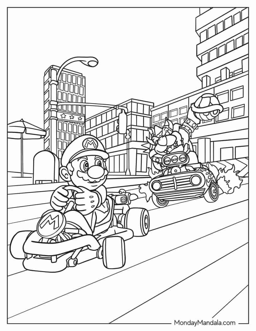 Çocuklar İçin Mario Kart Boyama Sayfaları 