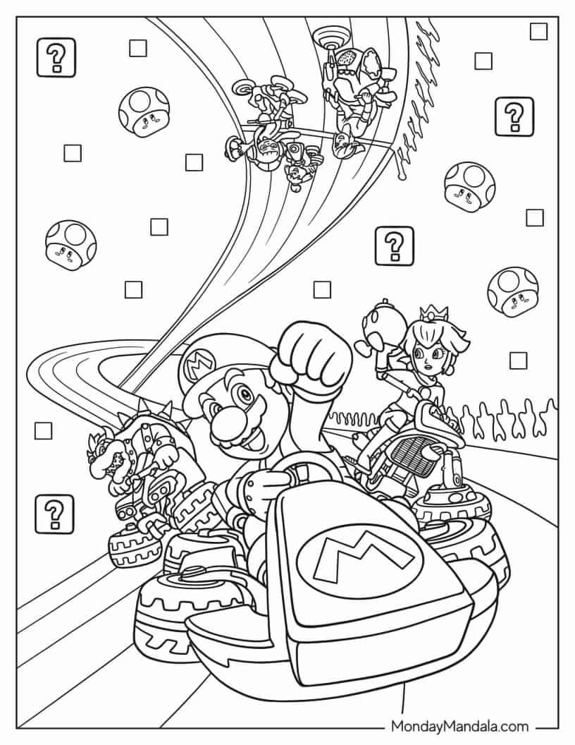Çocuklar İçin Mario Kart Boyama Sayfaları 