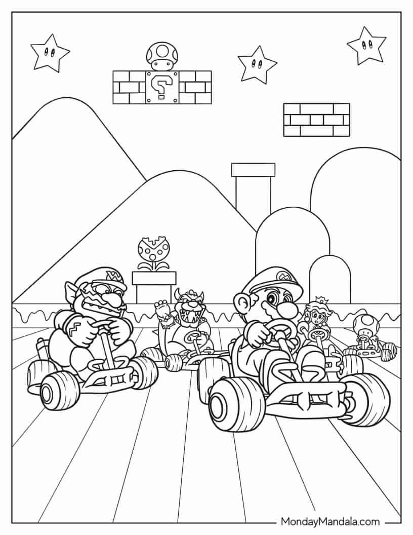 Çocuklar İçin Mario Kart Boyama Sayfaları 