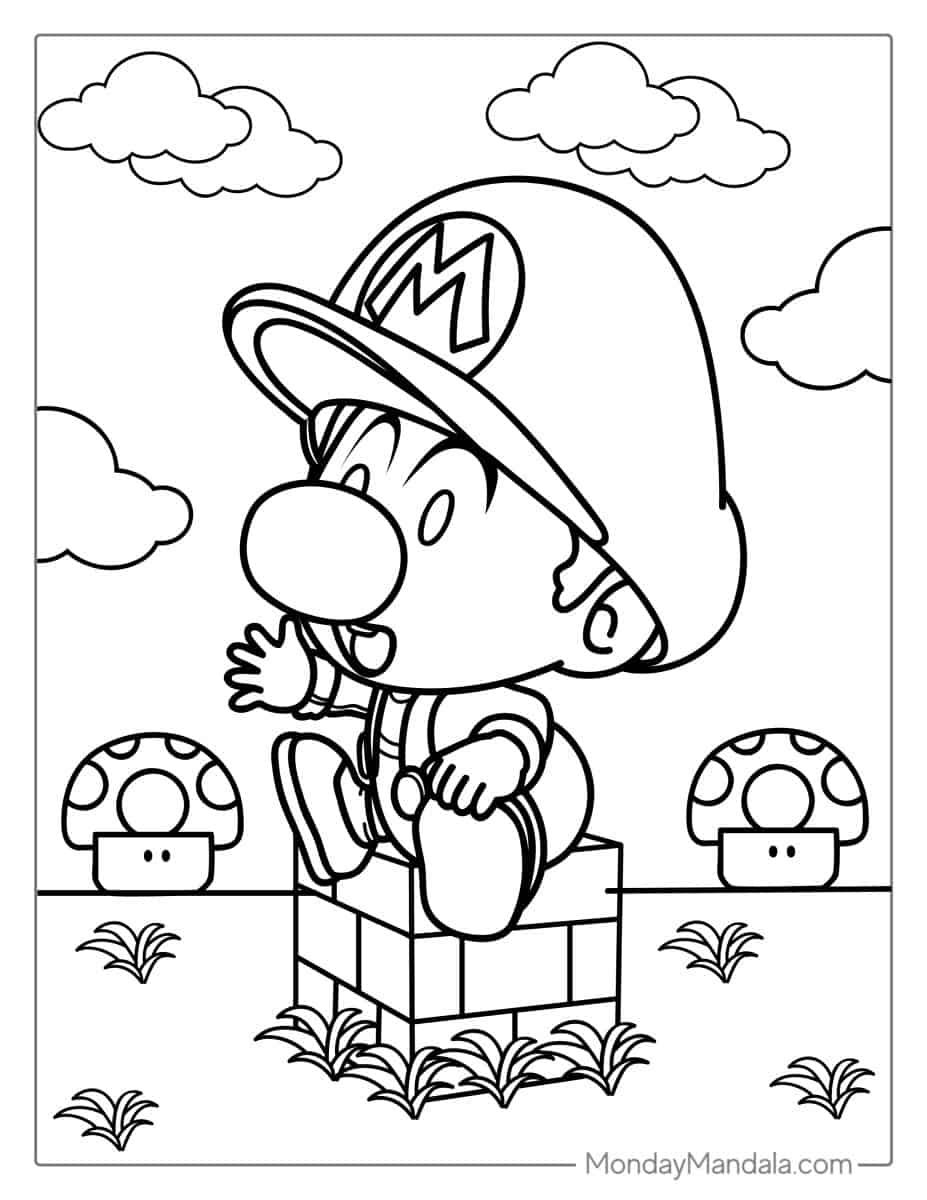 Çocuklar İçin Mario Boyama Sayfaları 