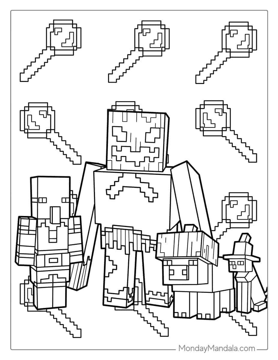 Çocuklar İçin Minecraft Boyama Sayfaları 