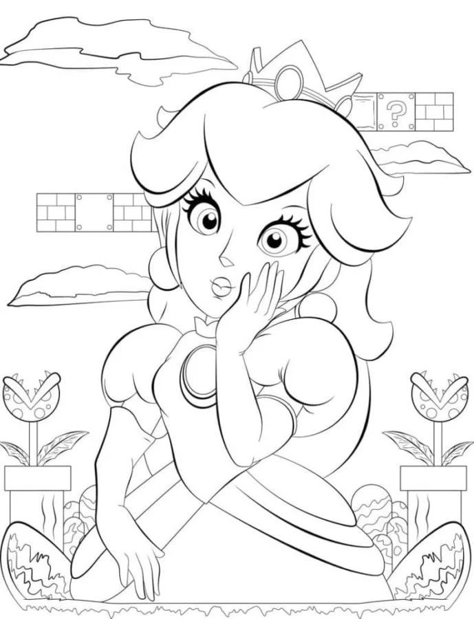 Çocuklar İçin Princess Peach Boyama Sayfaları 