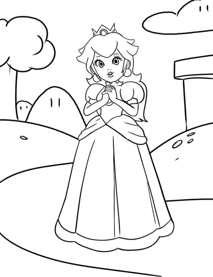 Çocuklar İçin Princess Peach Boyama Sayfaları 