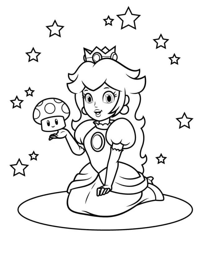 Çocuklar İçin Princess Peach Boyama Sayfaları 