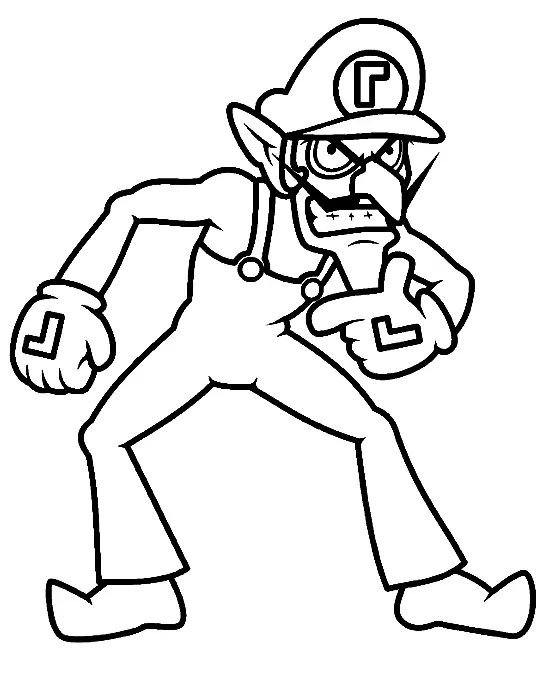 Çocuklar İçin Waluigi Boyama Sayfaları 