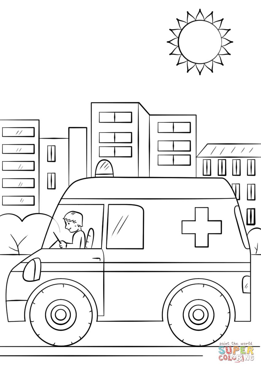 Çocuklar İçin Ambulans Boyama Sayfaları 