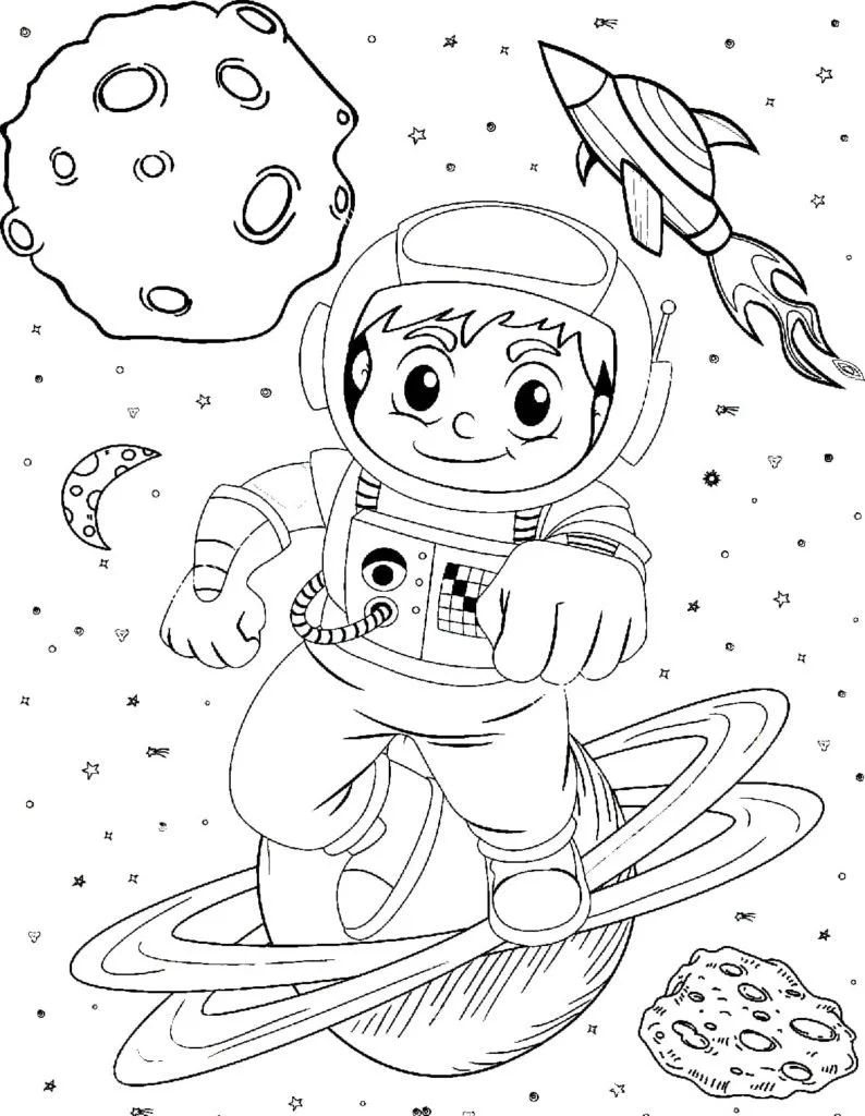 Çocuklar İçin  Astronot Boyama Sayfaları 