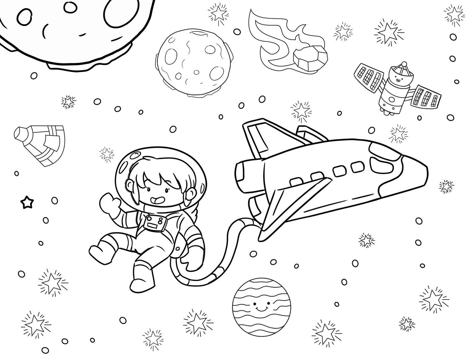Çocuklar İçin  Astronot Boyama Sayfaları 