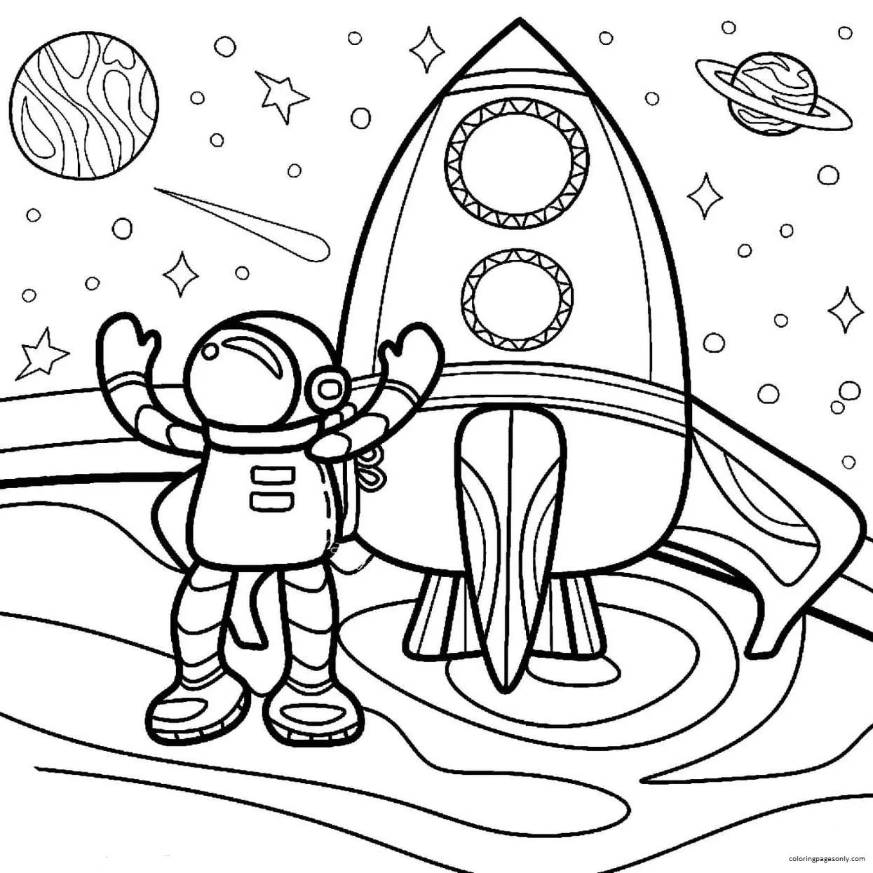 Çocuklar İçin  Astronot Boyama Sayfaları 
