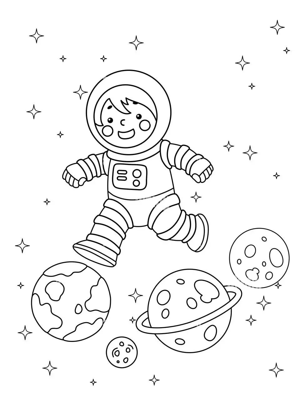 Çocuklar İçin  Astronot Boyama Sayfaları 