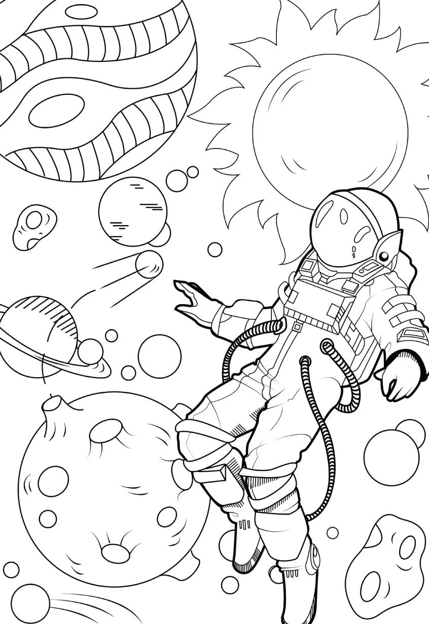 Çocuklar İçin  Astronot Boyama Sayfaları 