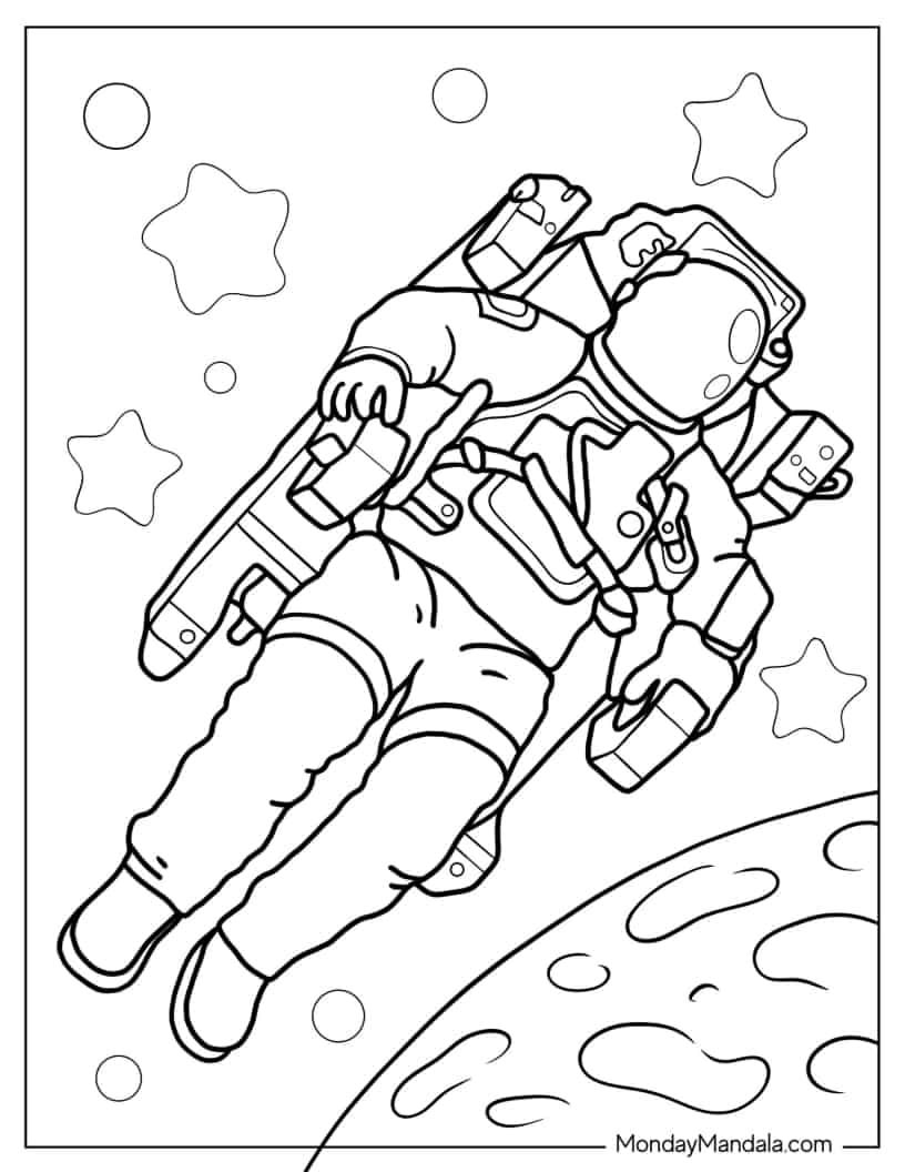 Çocuklar İçin  Astronot Boyama Sayfaları 