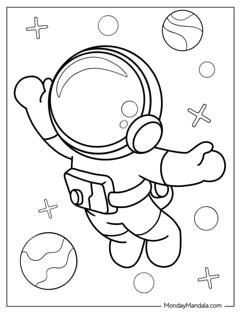 Çocuklar İçin  Astronot Boyama Sayfaları 