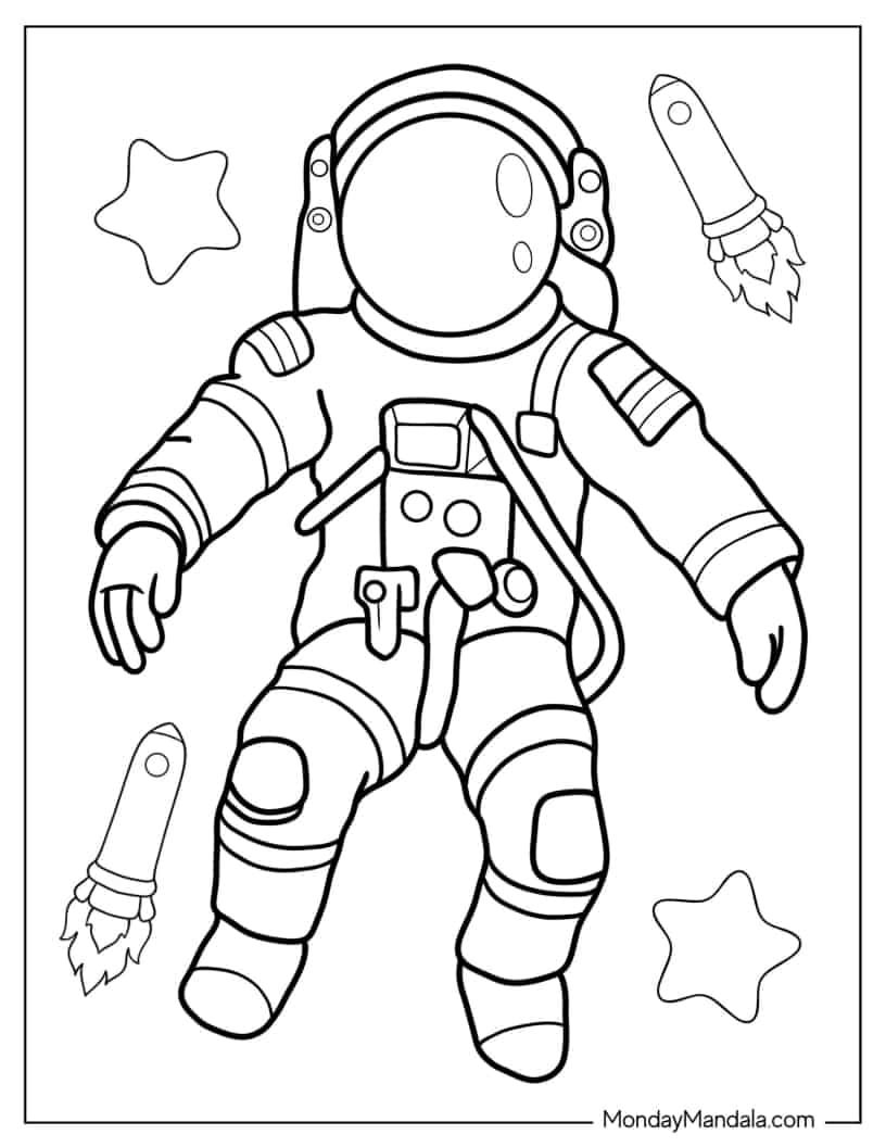 Çocuklar İçin  Astronot Boyama Sayfaları 