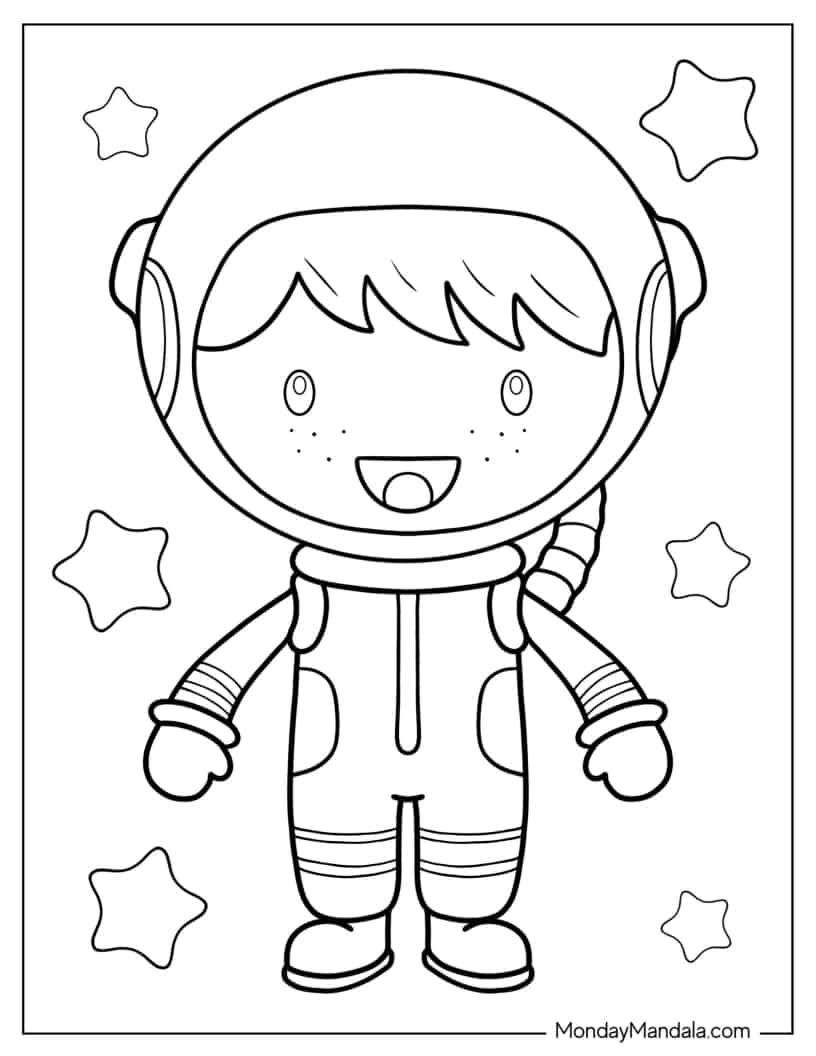 Çocuklar İçin  Astronot Boyama Sayfaları 