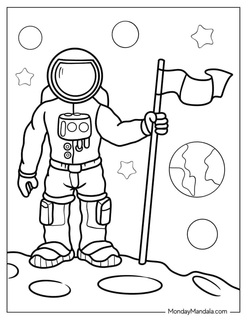 Çocuklar İçin  Astronot Boyama Sayfaları 