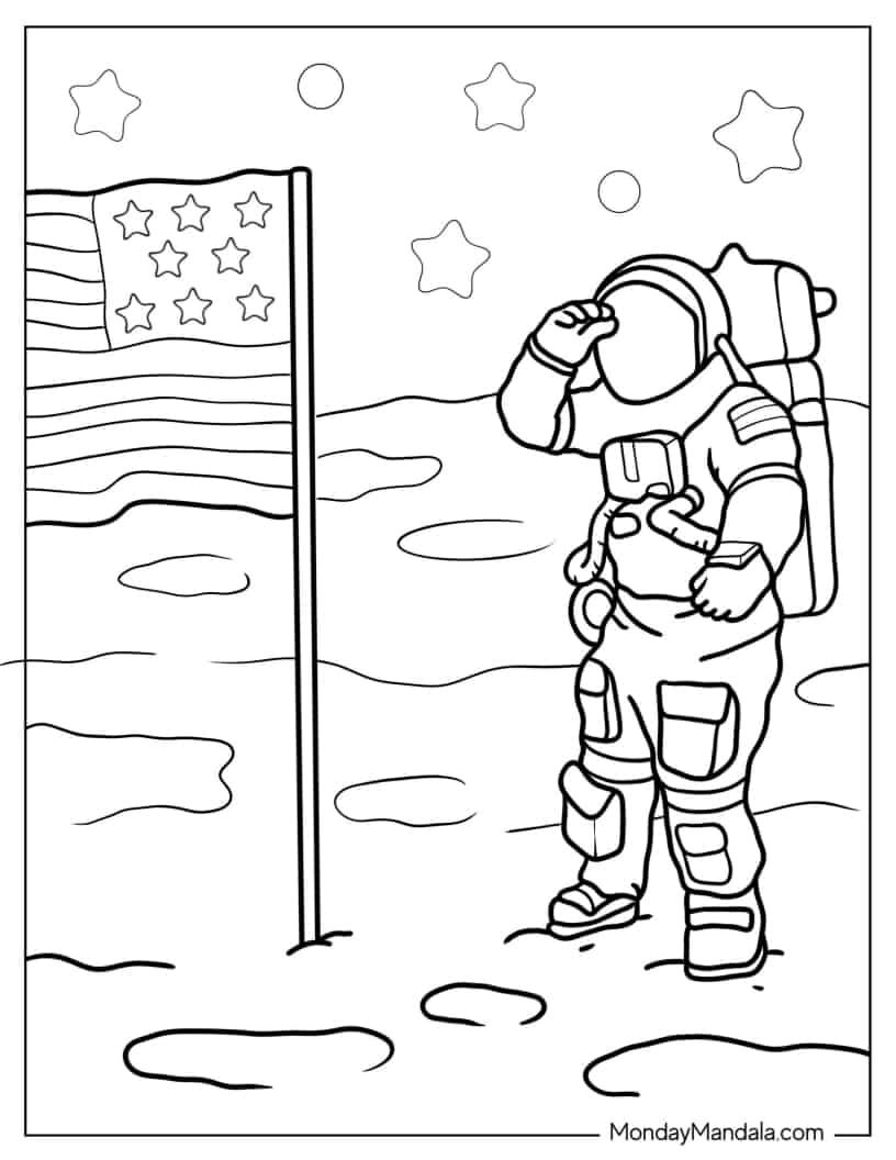 Çocuklar İçin  Astronot Boyama Sayfaları 