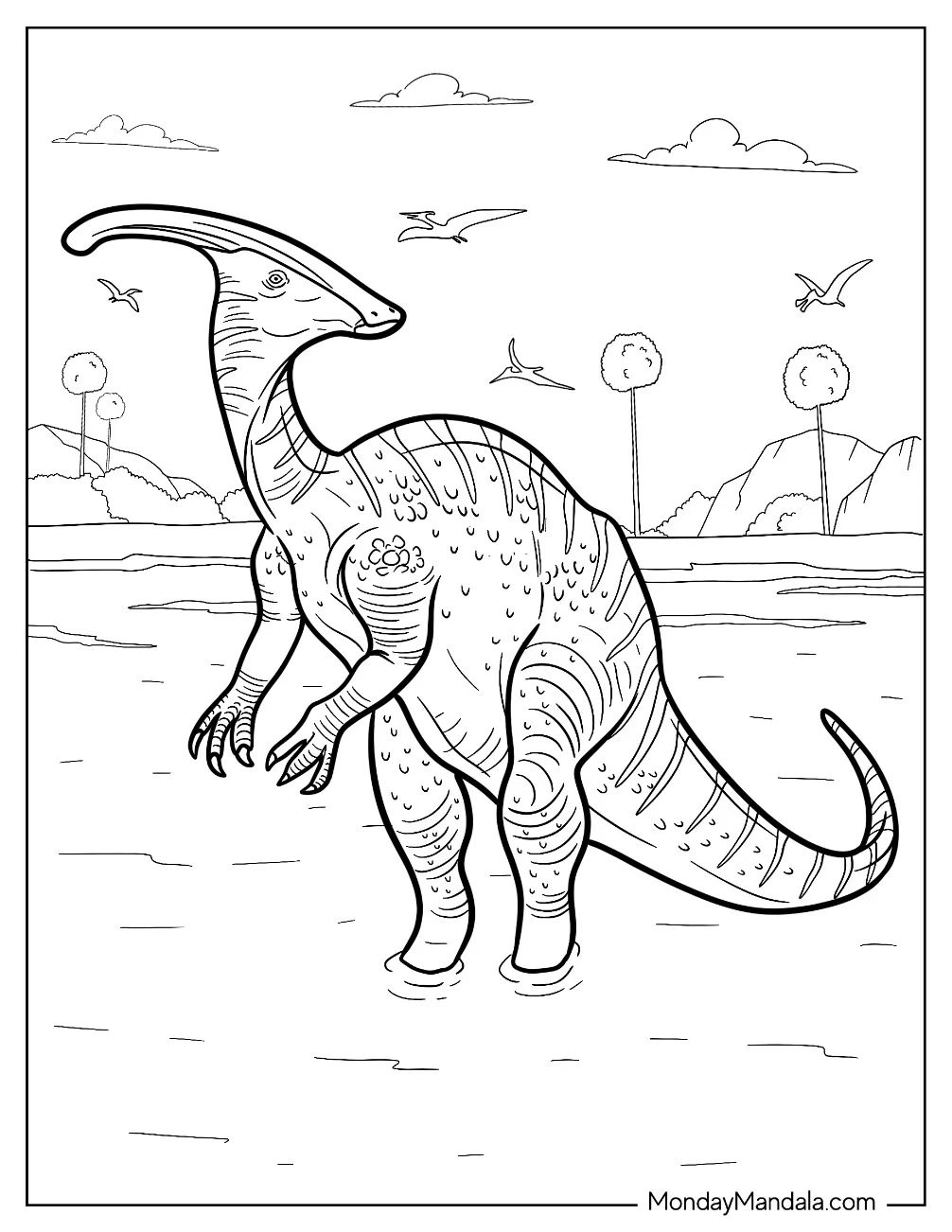 Çocuklar İçin Parasaurolophus Boyama Sayfaları 