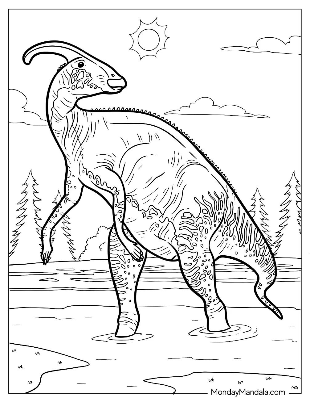 Çocuklar İçin Parasaurolophus Boyama Sayfaları 