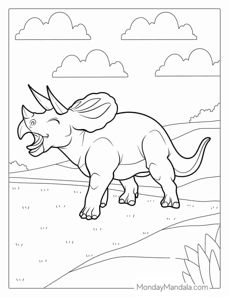Çocuklar İçin Triceratops Boyama Sayfaları 