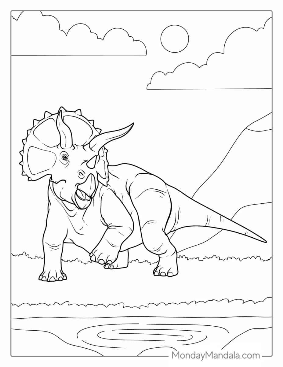 Çocuklar İçin Triceratops Boyama Sayfaları 