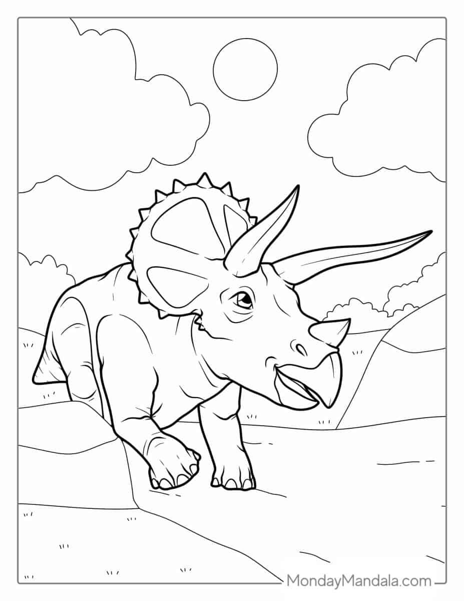 Çocuklar İçin Triceratops Boyama Sayfaları 