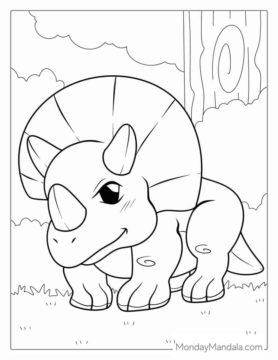 Çocuklar İçin Triceratops Boyama Sayfaları 